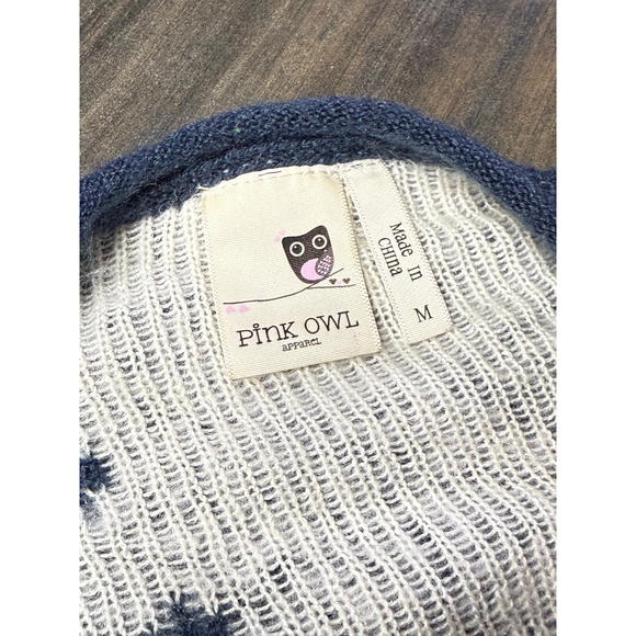 Pink Owl Anchor Knit Sweater Nautical Pullover Blue White Medium - Picture 5 of 5